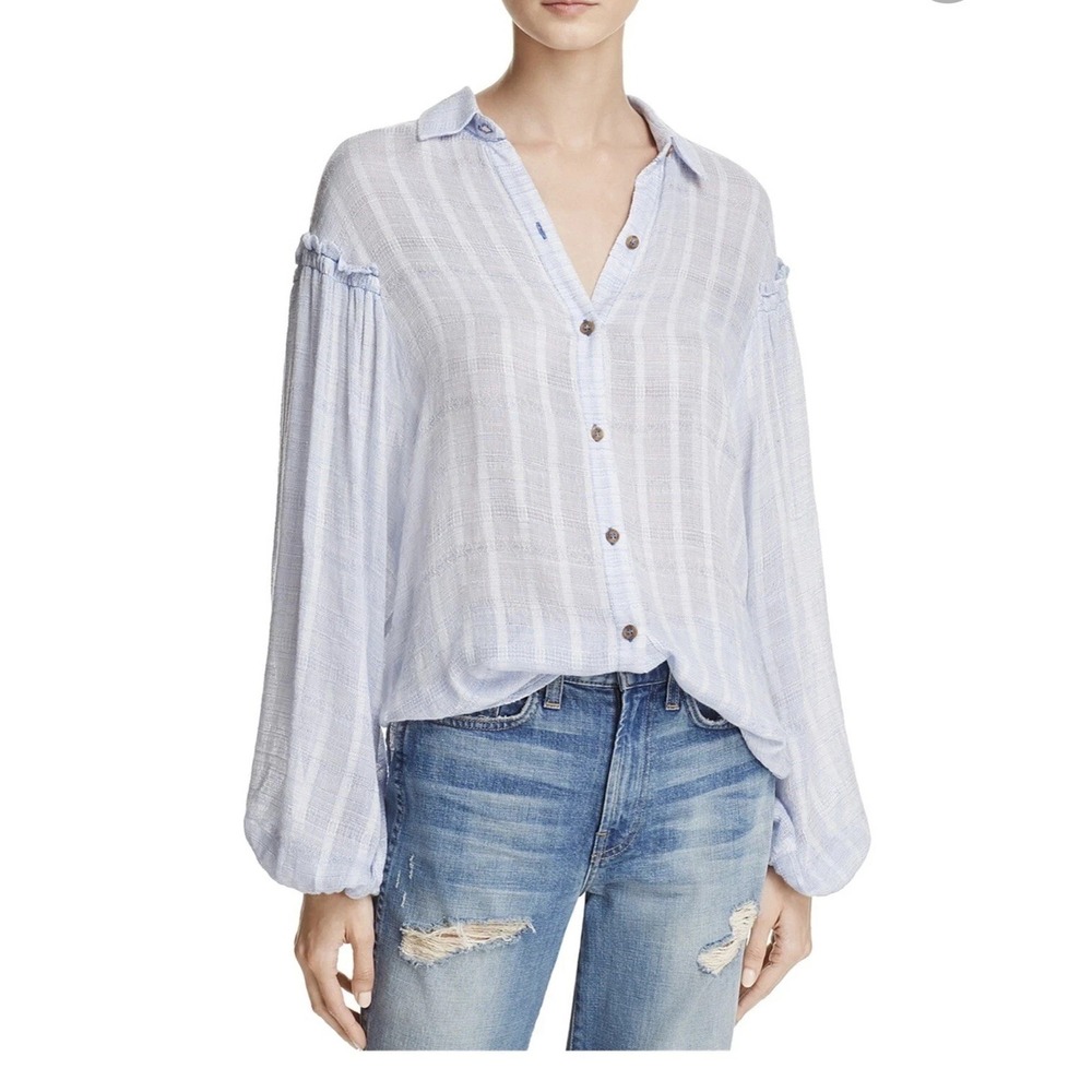 Free People Headed To‎ The Highlands Button-Front Top blue size XS Casual airy